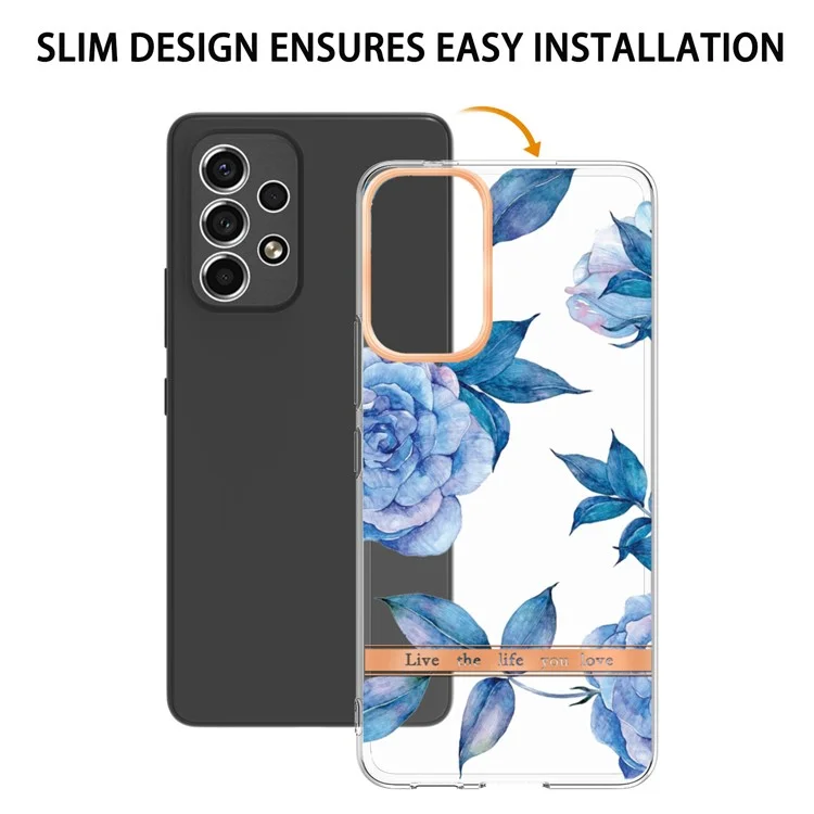 Étui de protection en TPU transparent pour la série LB5 avec motif de fleurs résistant aux chutes, pour Samsung Galaxy A53 5G - HC003 Pivoine bleue