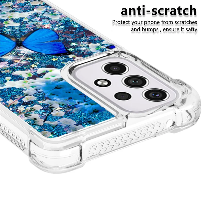 LE2 Series Moving Shiny Quicksand Glitter Soft TPU Pattern Printing Phone Case for Samsung Galaxy A33 5G - Blue Butterfly