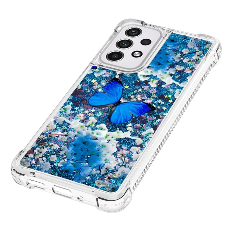 LE2 Series Moving Shiny Quicksand Glitter Soft TPU Pattern Printing Phone Case for Samsung Galaxy A33 5G - Blue Butterfly