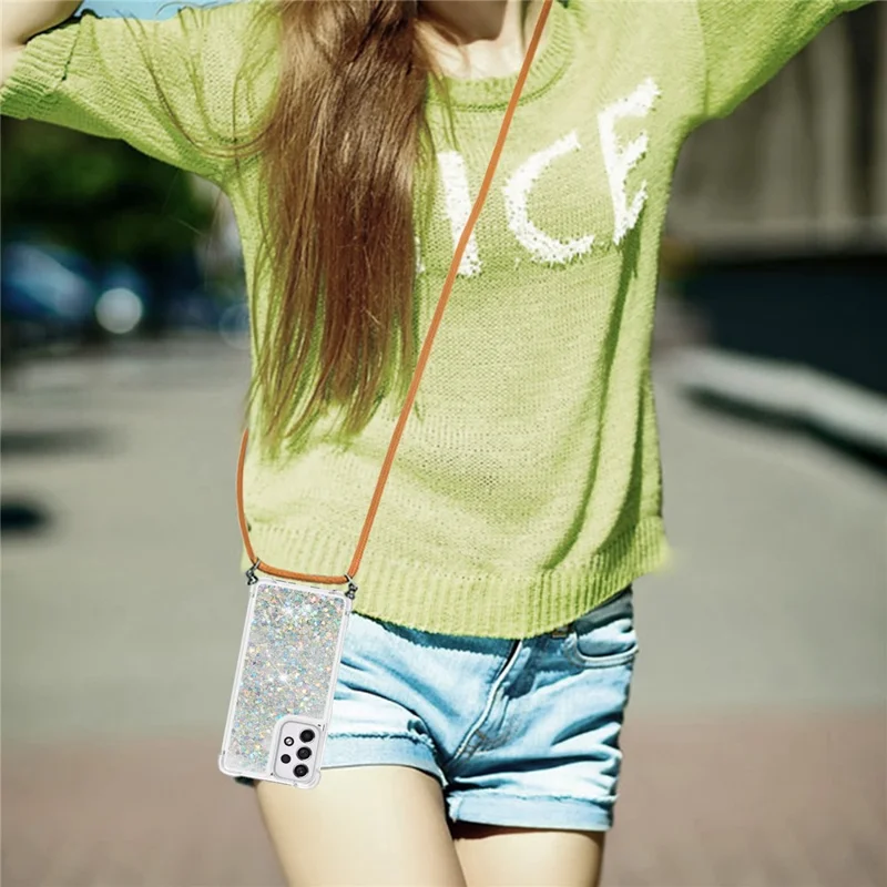 TPU-hoesje voor Samsung Galaxy A33 5G met quicksand-telefoonhoesje en koord - Zilver / Hart