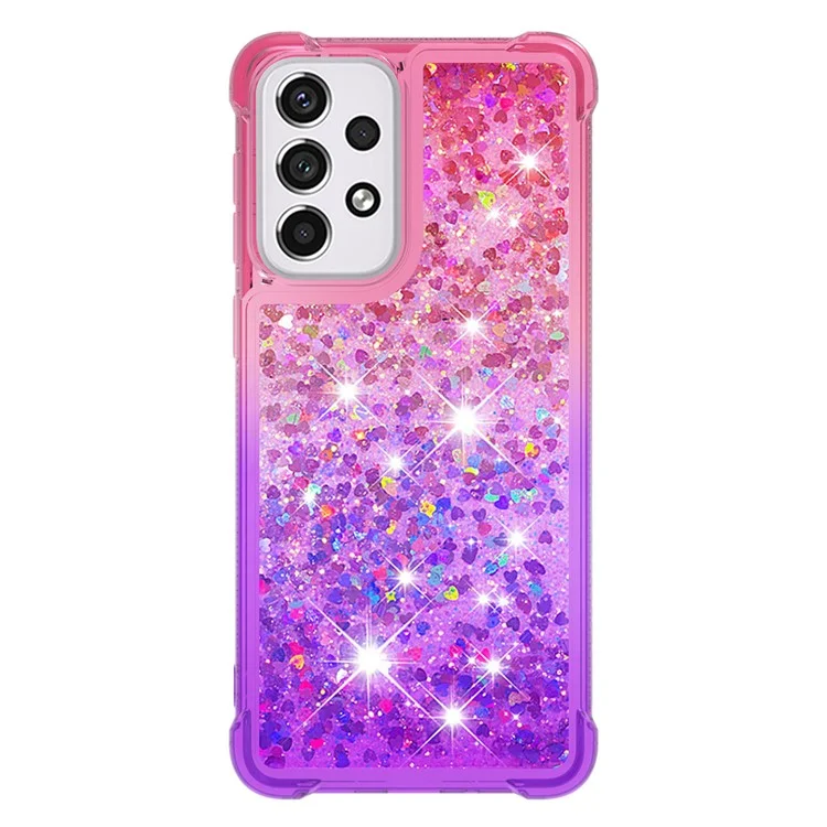 LE3 Series Gradient Glittering Sequins Quicksand TPU Cover Shell Dynamic Fun Phone Case for Samsung Galaxy A33 5G - Pink/Purple