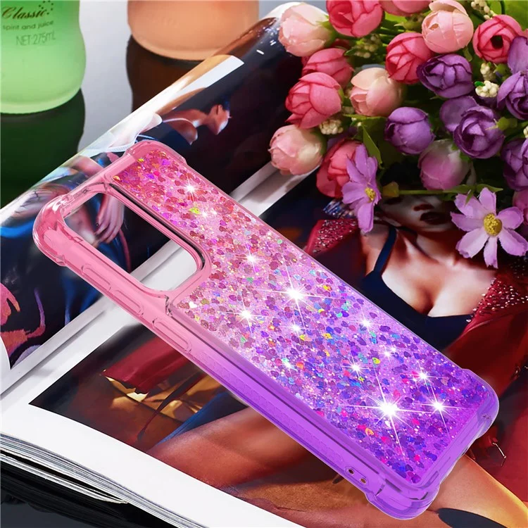 LE3 Series Gradient Glittering Sequins Quicksand TPU Cover Shell Dynamic Fun Phone Case for Samsung Galaxy A33 5G - Pink/Purple