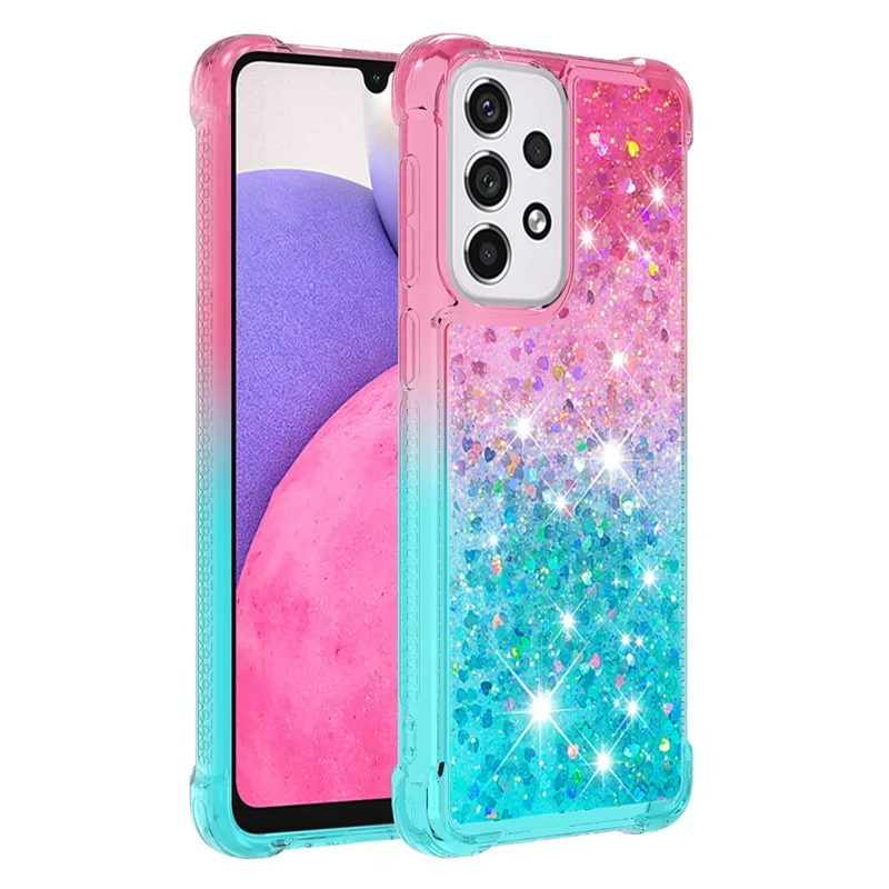 LE3 Series Gradient Glittering Sequins Quicksand TPU Cover Shell Dynamic Fun Phone Case for Samsung Galaxy A33 5G - Pink/Sky Blue