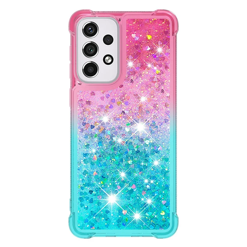 LE3 Series Gradient Glittering Sequins Quicksand TPU Cover Shell Dynamic Fun Phone Case for Samsung Galaxy A33 5G - Pink/Sky Blue