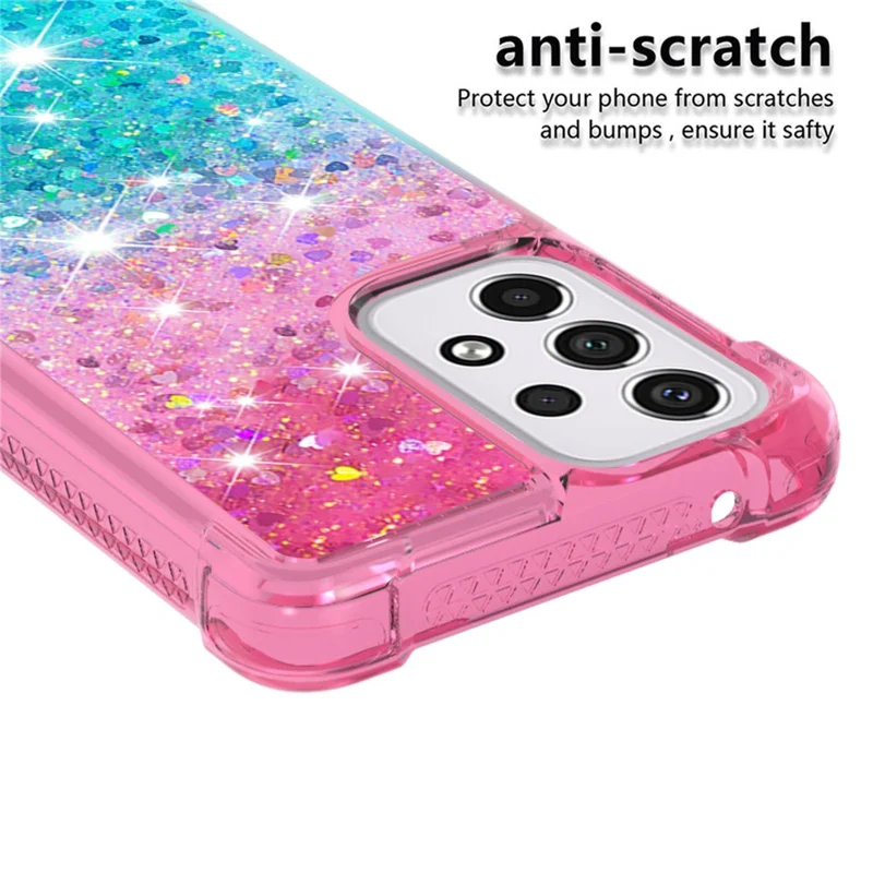 LE3 Series Gradient Glittering Sequins Quicksand TPU Cover Shell Dynamic Fun Phone Case for Samsung Galaxy A33 5G - Pink/Sky Blue