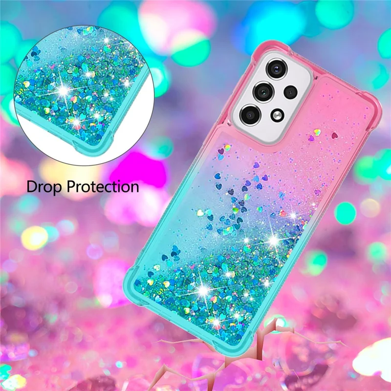 LE3 Series Gradient Glittering Sequins Quicksand TPU Cover Shell Dynamic Fun Phone Case for Samsung Galaxy A33 5G - Pink/Sky Blue