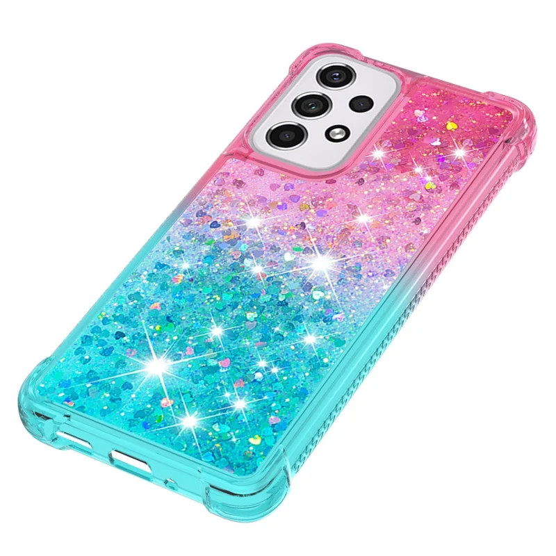 LE3 Series Gradient Glittering Sequins Quicksand TPU Cover Shell Dynamic Fun Phone Case for Samsung Galaxy A33 5G - Pink/Sky Blue