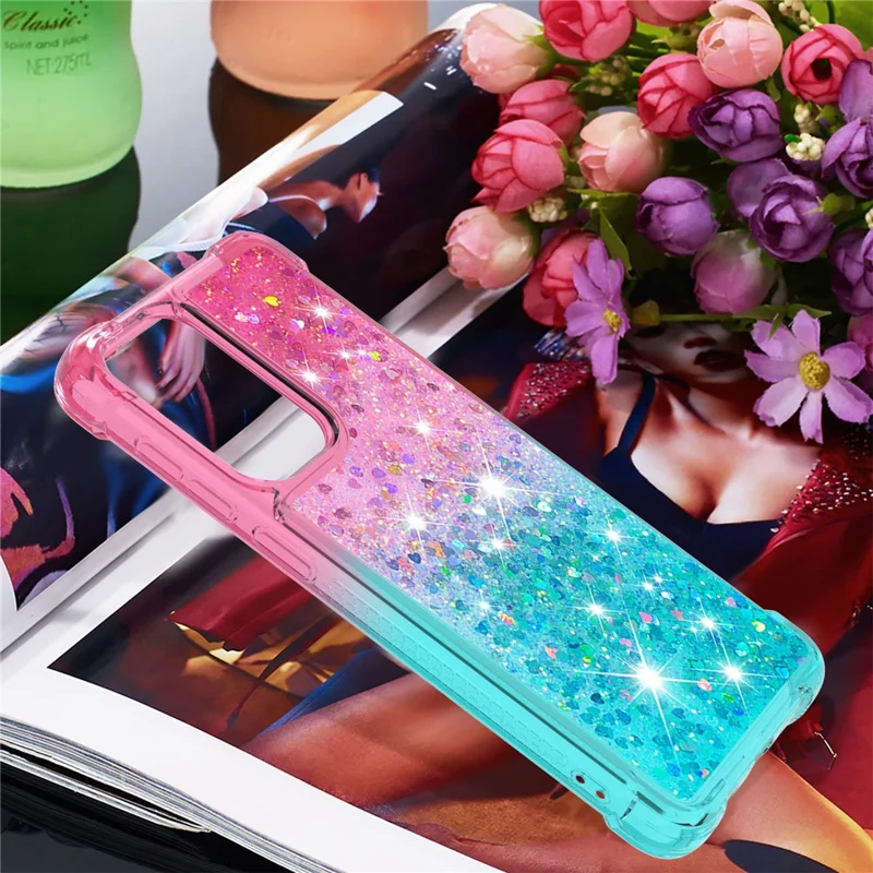 LE3 Series Gradient Glittering Sequins Quicksand TPU Cover Shell Dynamic Fun Phone Case for Samsung Galaxy A33 5G - Pink/Sky Blue
