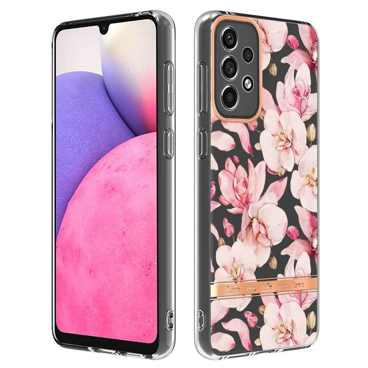 LB5 Series Electroplating IMD IML TPU Case Non-Yellowing Transparent Base Flower Patterns Phone Cover for Samsung Galaxy A33 5G - HC005 Pink Gardenia