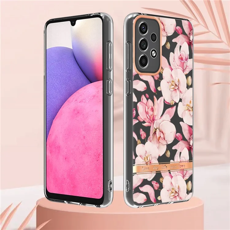 LB5 Series Electroplating IMD IML TPU Case Non-Yellowing Transparent Base Flower Patterns Phone Cover for Samsung Galaxy A33 5G - HC005 Pink Gardenia