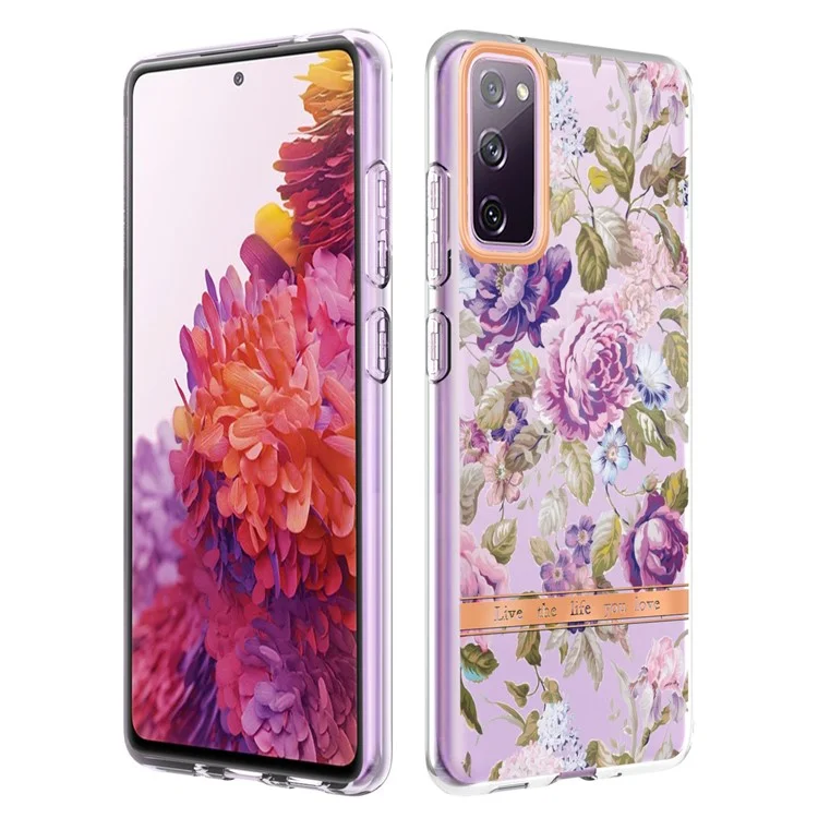 Capa de Telefone LB5 Series Flower Patterns TPU Revestimento Eletrolítico IMD IML Ultra Slim para Samsung Galaxy S20 FE 2022/S20 FE/S20 FE 5G/S20 Fan Edition/S20 Fan Edition 5G/S20 Lite - HC006 Purple Peony