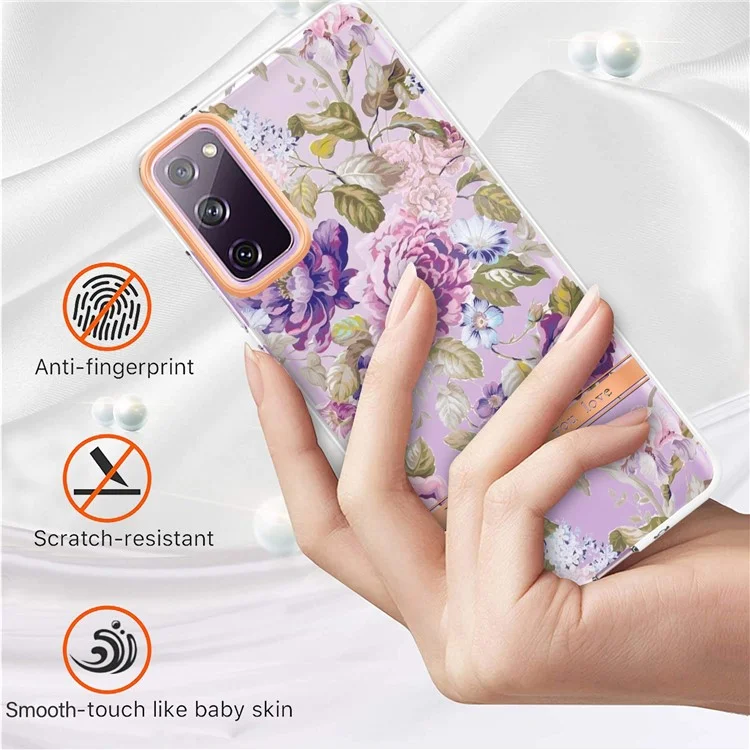 Capa de Telefone LB5 Series Flower Patterns TPU Revestimento Eletrolítico IMD IML Ultra Slim para Samsung Galaxy S20 FE 2022/S20 FE/S20 FE 5G/S20 Fan Edition/S20 Fan Edition 5G/S20 Lite - HC006 Purple Peony
