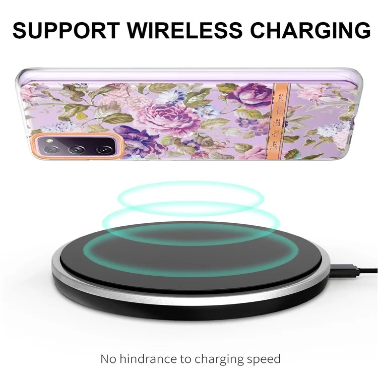 Capa de Telefone LB5 Series Flower Patterns TPU Revestimento Eletrolítico IMD IML Ultra Slim para Samsung Galaxy S20 FE 2022/S20 FE/S20 FE 5G/S20 Fan Edition/S20 Fan Edition 5G/S20 Lite - HC006 Purple Peony