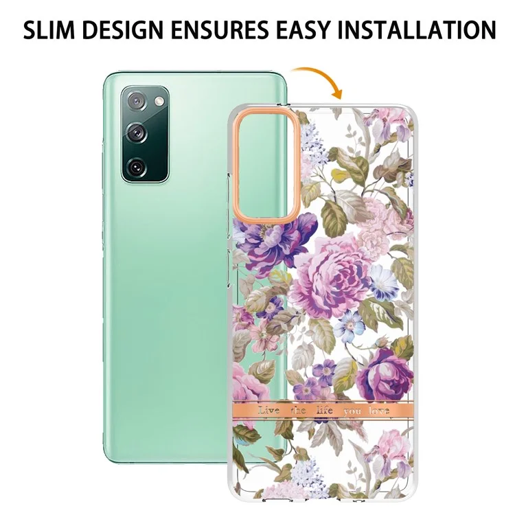 Capa de Telefone LB5 Series Flower Patterns TPU Revestimento Eletrolítico IMD IML Ultra Slim para Samsung Galaxy S20 FE 2022/S20 FE/S20 FE 5G/S20 Fan Edition/S20 Fan Edition 5G/S20 Lite - HC006 Purple Peony