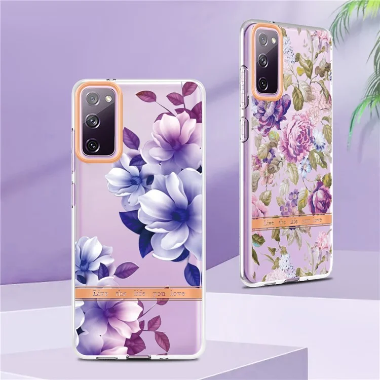 Capa de Telefone LB5 Series Flower Patterns TPU Revestimento Eletrolítico IMD IML Ultra Slim para Samsung Galaxy S20 FE 2022/S20 FE/S20 FE 5G/S20 Fan Edition/S20 Fan Edition 5G/S20 Lite - HC006 Purple Peony