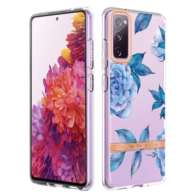 Blütenmuster Der LB5 -serie TPU Phone Case Elektroplatten IML IML Ultra Slim Telefonabdeckung Für Samsung Galaxy S20 fe 2022/S20 Fe/s20 fe 5G/S20 Fan Edition/S20 Fan Edition 5G/S20 Lite - HC003 Blue Peony