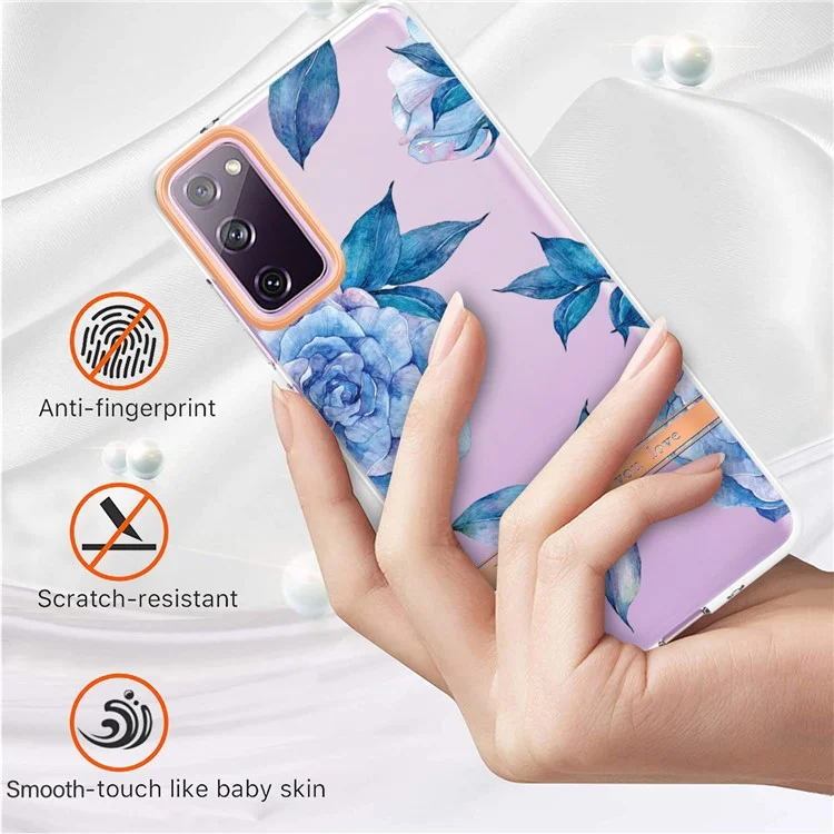 Blütenmuster Der LB5 -serie TPU Phone Case Elektroplatten IML IML Ultra Slim Telefonabdeckung Für Samsung Galaxy S20 fe 2022/S20 Fe/s20 fe 5G/S20 Fan Edition/S20 Fan Edition 5G/S20 Lite - HC003 Blue Peony