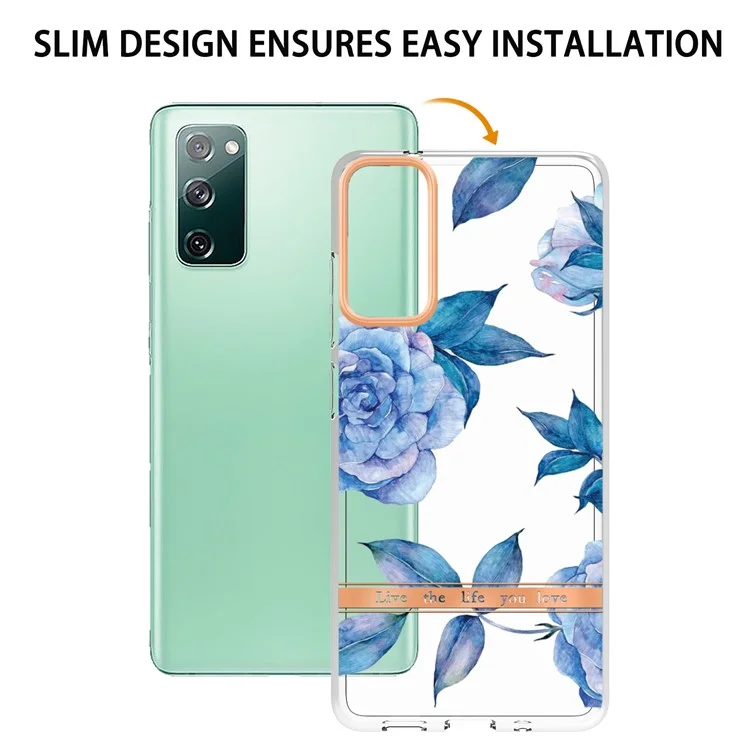 Blütenmuster Der LB5 -serie TPU Phone Case Elektroplatten IML IML Ultra Slim Telefonabdeckung Für Samsung Galaxy S20 fe 2022/S20 Fe/s20 fe 5G/S20 Fan Edition/S20 Fan Edition 5G/S20 Lite - HC003 Blue Peony