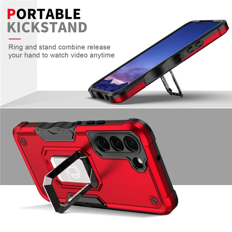 Kickstand Combo Hard PC+Soft TPU Shock-Absorption Protective Cell Phone Cover for Samsung Galaxy S22+ 5G - Rosso