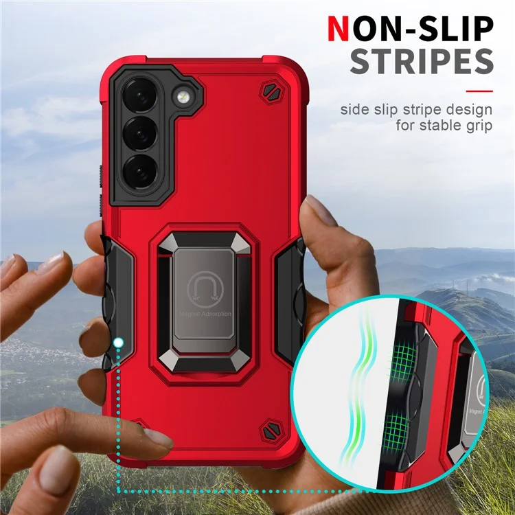 Kickstand Combo Hard PC+Soft TPU Shock-Absorption Protective Cell Phone Cover for Samsung Galaxy S22+ 5G - Rosso