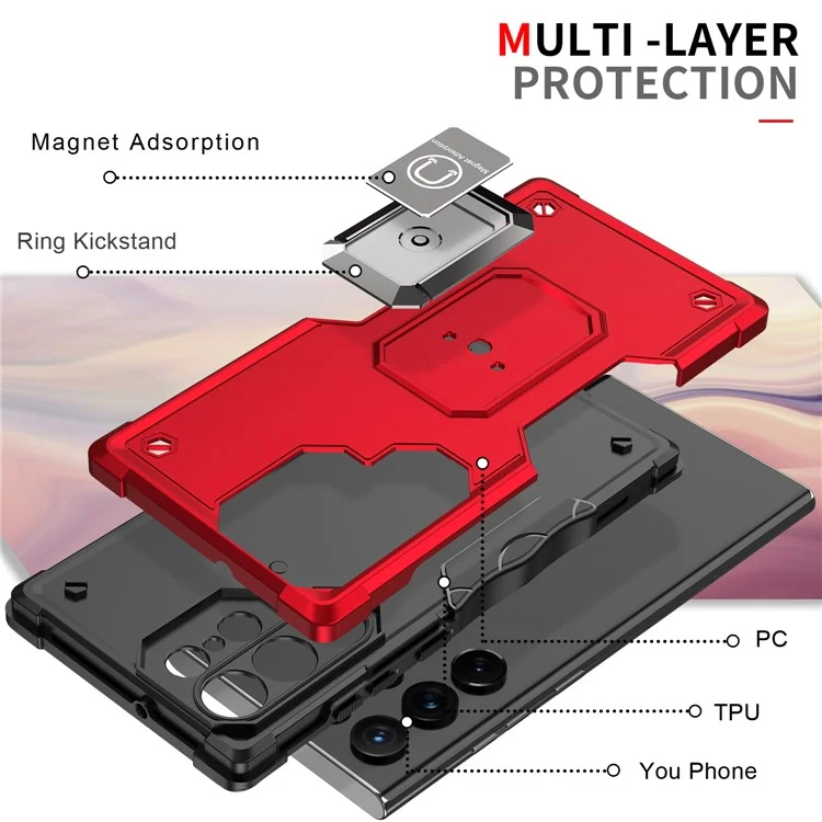 Ring Holder Kickstand PC + TPU Impact-Resistant Protective Back Cover für Samsung Galaxy S22 Ultra 5G - Schwarz
