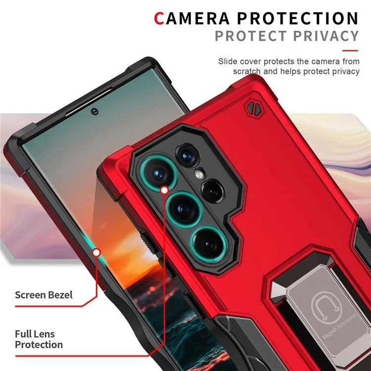 Ring Holder Kickstand PC + TPU Impact-Resistant Protective Back Cover für Samsung Galaxy S22 Ultra 5G - Schwarz