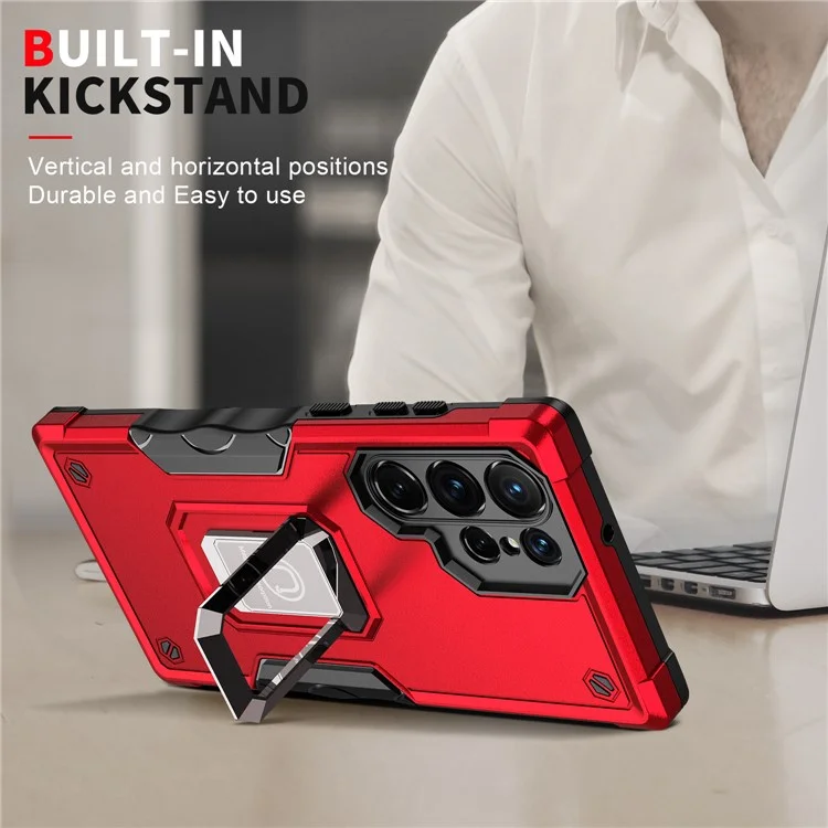 Ring Holder Kickstand PC + TPU Impact-Resistant Protective Back Cover für Samsung Galaxy S22 Ultra 5G - Schwarz