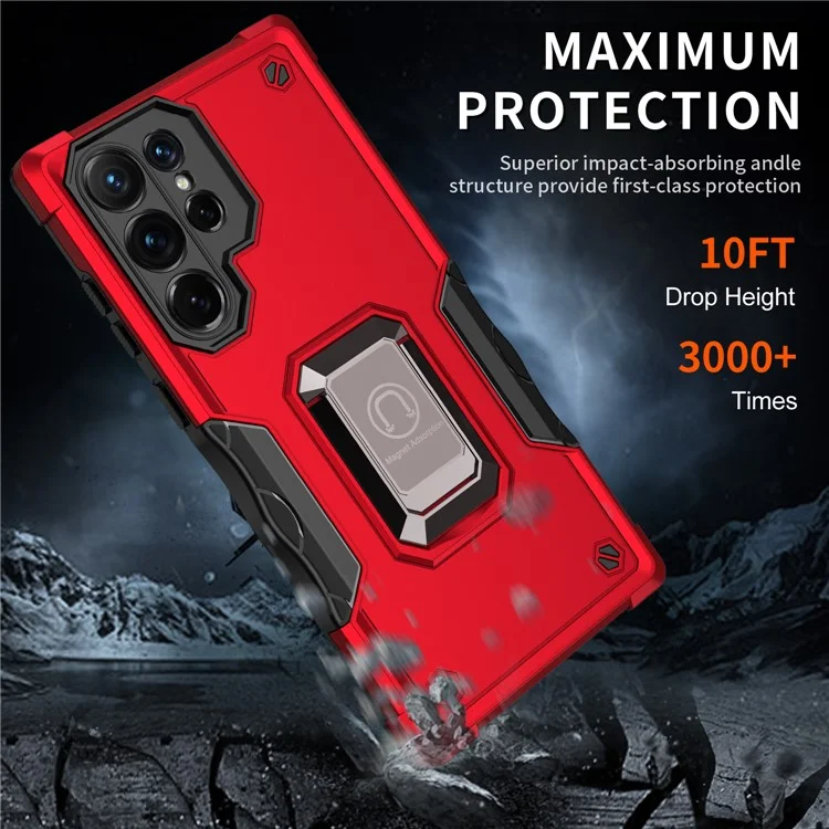 Ring Holder Kickstand PC + TPU Impact-Resistant Protective Back Cover für Samsung Galaxy S22 Ultra 5G - Schwarz