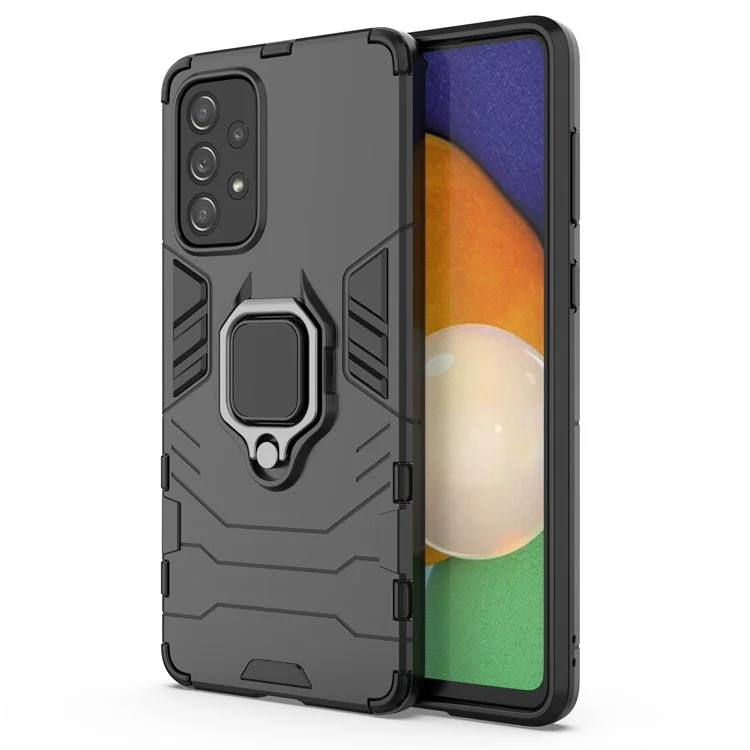For Samsung Galaxy A73 5G Ring Holder Kickstand PC + TPU Dual Layer Shock Absorption Protective Cover - Black