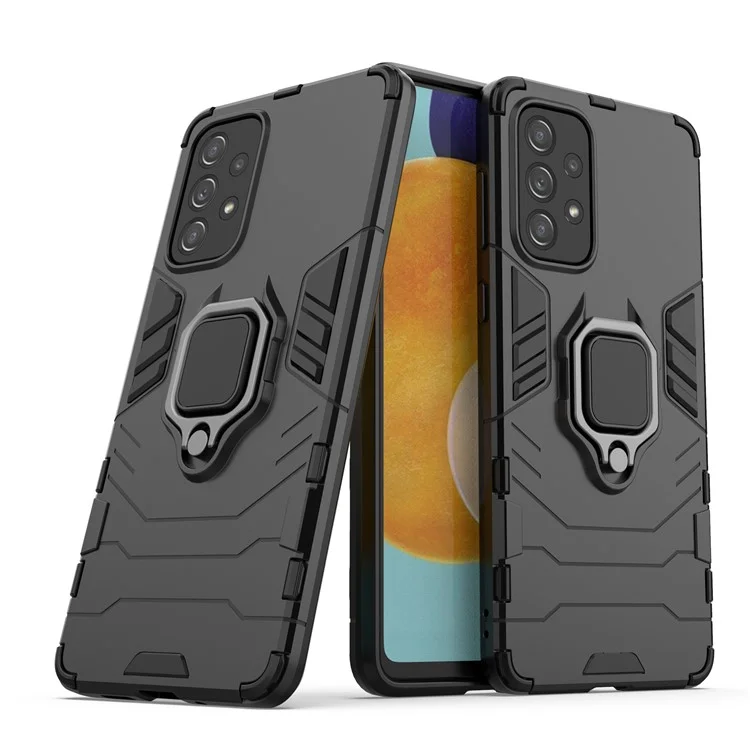 For Samsung Galaxy A73 5G Ring Holder Kickstand PC + TPU Dual Layer Shock Absorption Protective Cover - Black