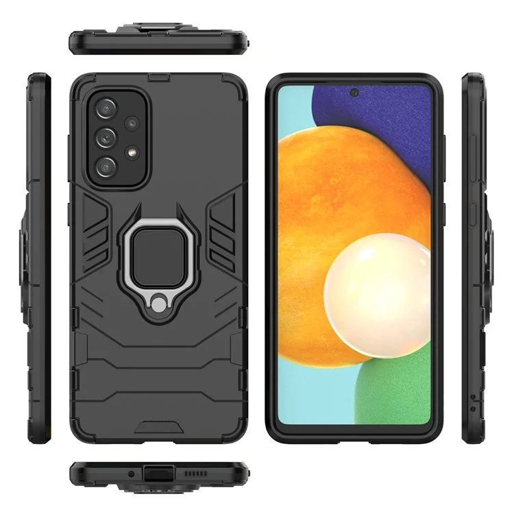 For Samsung Galaxy A73 5G Ring Holder Kickstand PC + TPU Dual Layer Shock Absorption Protective Cover - Black