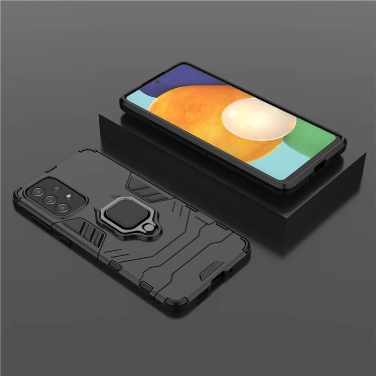 For Samsung Galaxy A73 5G Ring Holder Kickstand PC + TPU Dual Layer Shock Absorption Protective Cover - Black