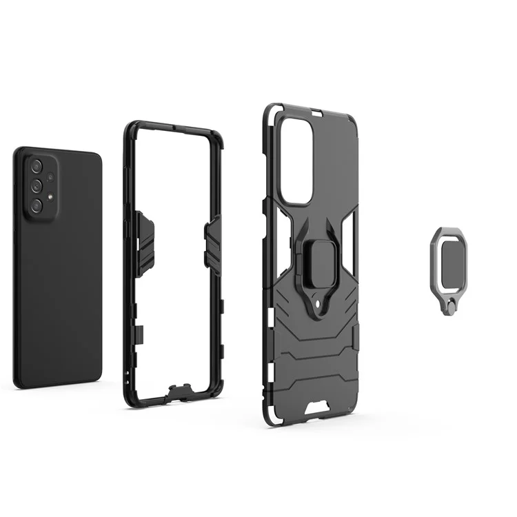 For Samsung Galaxy A73 5G Ring Holder Kickstand PC + TPU Dual Layer Shock Absorption Protective Cover - Black