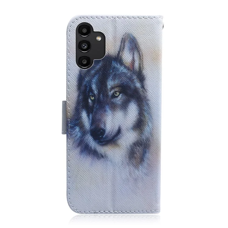 Modèle de Conception du Support de Portefeuille Impression du Cuir PU de Protection Double Protecteur + Étui de Téléphone TPU Pour Samsung Galaxy A13 4G - Loup