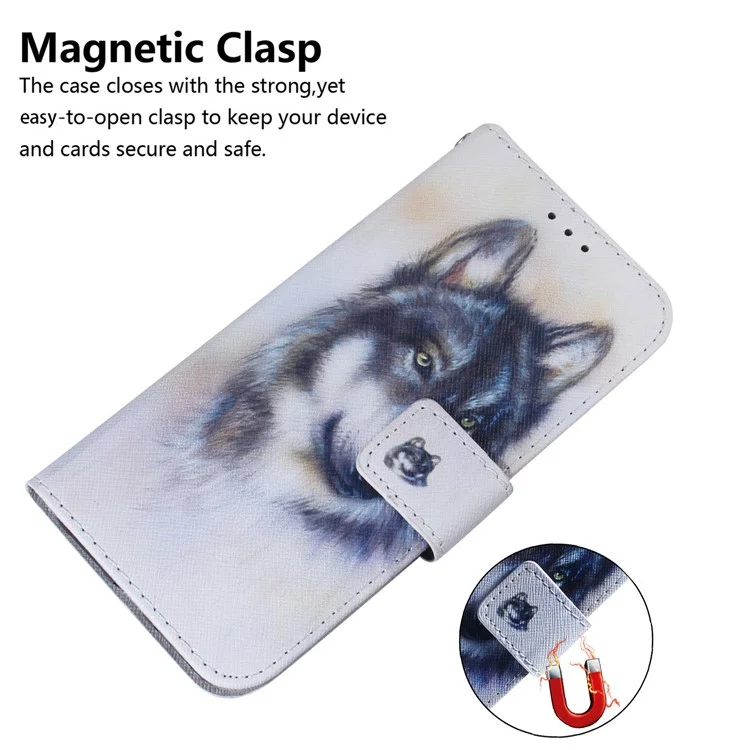 Wallet Stand Design Pattern Printing Dual Protective PU Leather + TPU Phone Case for Samsung Galaxy A13 4G - Wolf