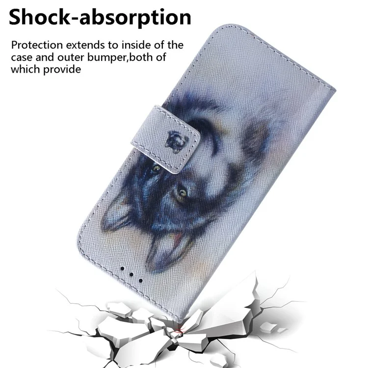 Wallet Stand Design Pattern Printing Dual Protective PU Leather + TPU Phone Case for Samsung Galaxy A13 4G - Wolf