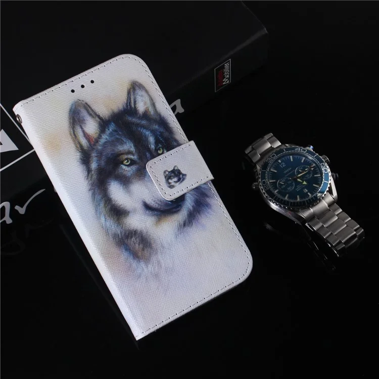 Wallet Stand Design Pattern Printing Dual Protective PU Leather + TPU Phone Case for Samsung Galaxy A13 4G - Wolf