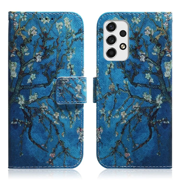 Capa Carteira de Telefone Celular em Couro PU + TPU com Proteção Dupla e Estampa Antiimpacto para Samsung Galaxy A33 5G - Flores de Damasco
