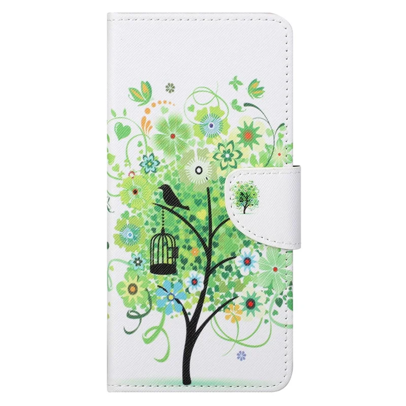 Cross Texture PU Leather Flip Protective Cover Stand Pattern Printing Wallet Phone Case for Samsung Galaxy A03 Core - Green Tree