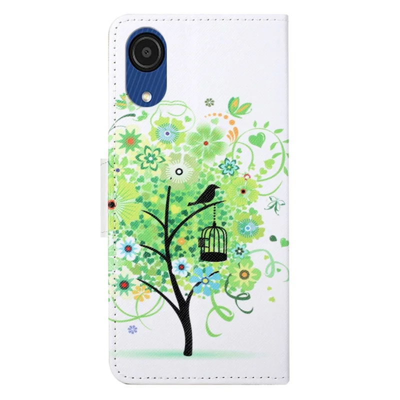 Cross Texture PU Leather Flip Protective Cover Stand Pattern Printing Wallet Phone Case for Samsung Galaxy A03 Core - Green Tree