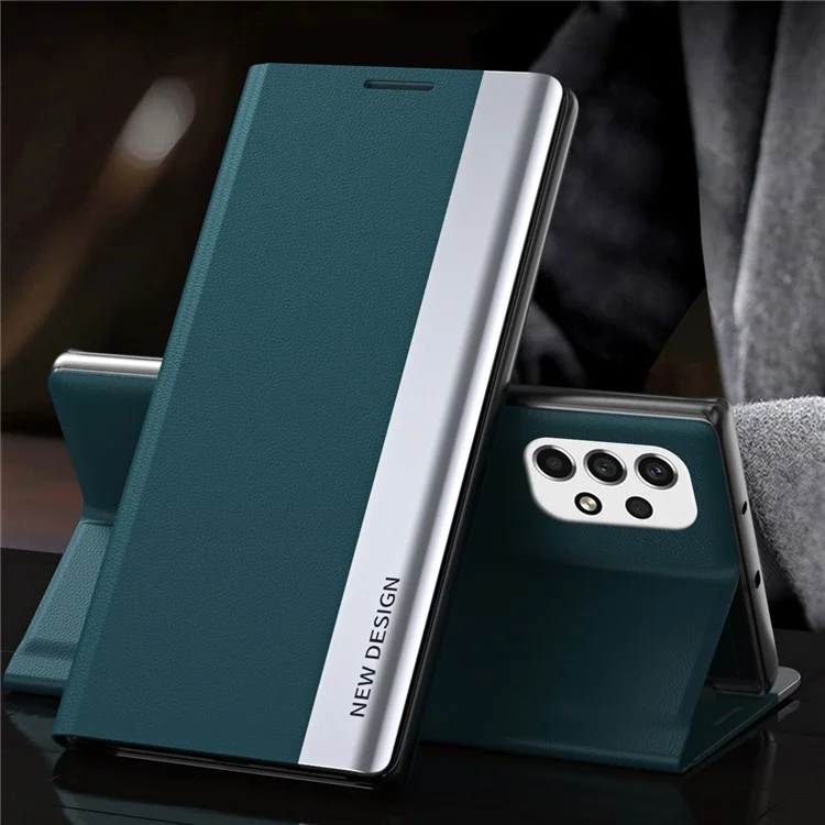 Folio Flip Anti-scratch Shockproof PU Leather Stand Phone Case para Samsung Galaxy A73 5G - Verde