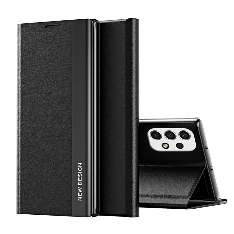 Étui de téléphone Folio Flip Anti-rayures Antichoc en PU Cuir avec Support pour Samsung Galaxy A73 5G - Noir