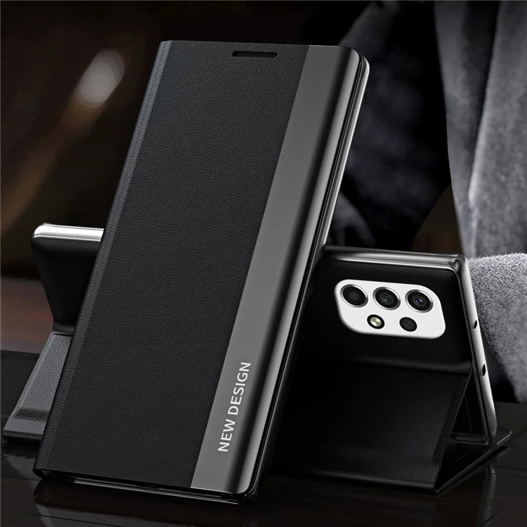 Étui de téléphone Folio Flip Anti-rayures Antichoc en PU Cuir avec Support pour Samsung Galaxy A73 5G - Noir