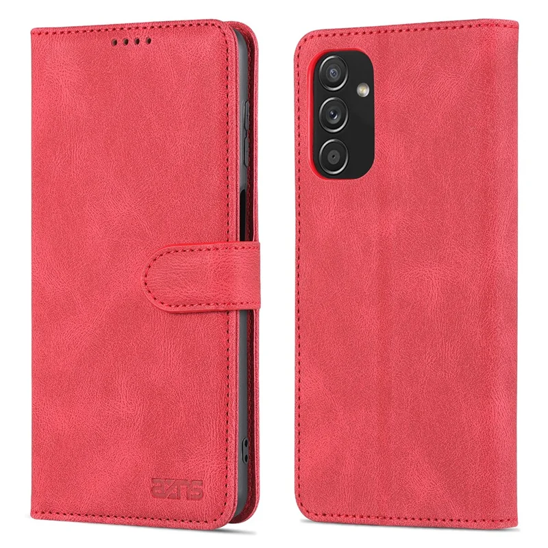 AZNS PU Leather Wallet Stand Full Protection Anti-fall Phone Case Cover for Samsung Galaxy M52 5G - Red