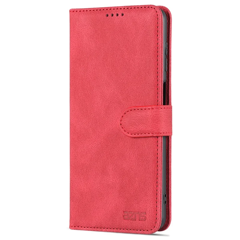 AZNS PU Leather Wallet Stand Full Protection Anti-fall Phone Case Cover for Samsung Galaxy M52 5G - Red