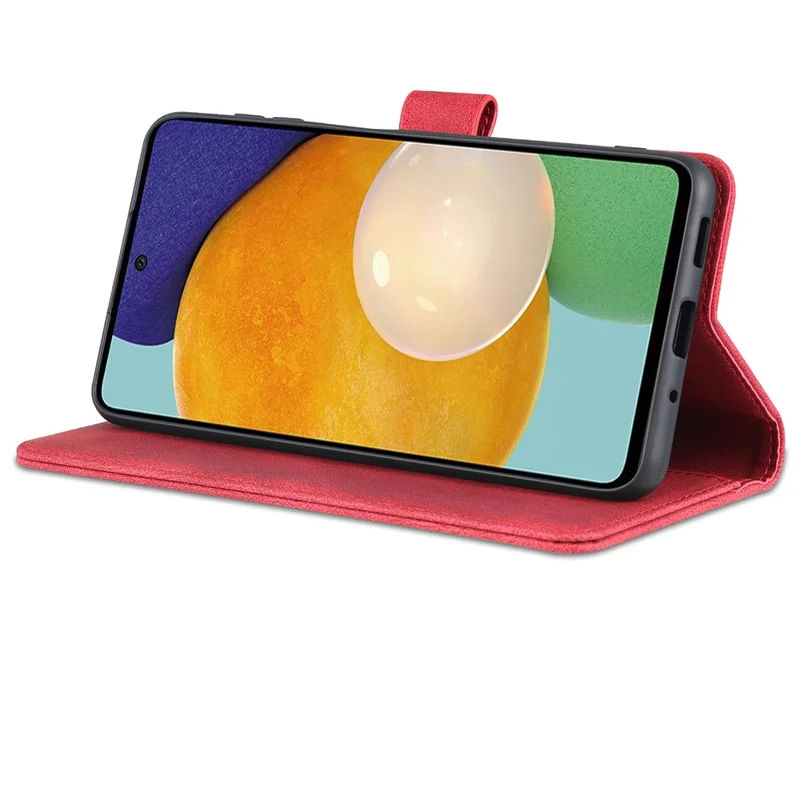 AZNS PU Leather Wallet Stand Full Protection Anti-fall Phone Case Cover for Samsung Galaxy M52 5G - Red