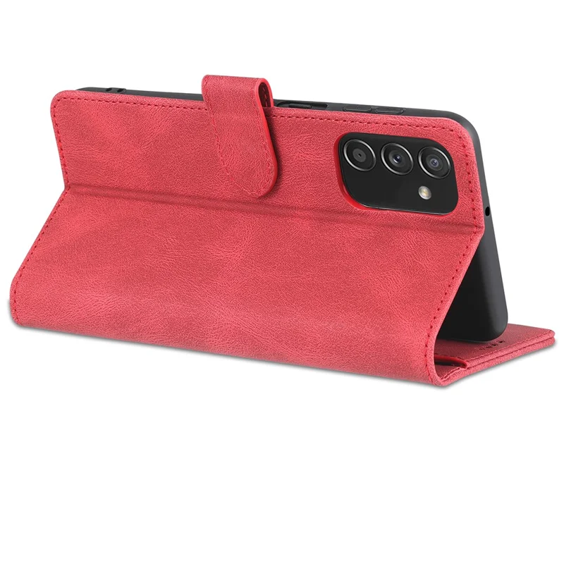 AZNS PU Leather Wallet Stand Full Protection Anti-fall Phone Case Cover for Samsung Galaxy M52 5G - Red