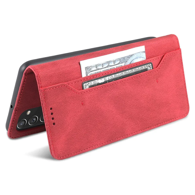 AZNS PU Leather Wallet Stand Full Protection Anti-fall Phone Case Cover for Samsung Galaxy M52 5G - Red