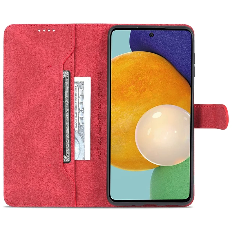 AZNS PU Leather Wallet Stand Full Protection Anti-fall Phone Case Cover for Samsung Galaxy M52 5G - Red