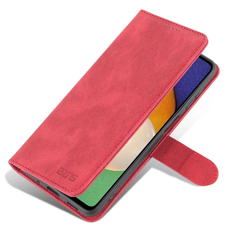 AZNS PU Leather Wallet Stand Full Protection Anti-fall Phone Case Cover for Samsung Galaxy M52 5G - Red